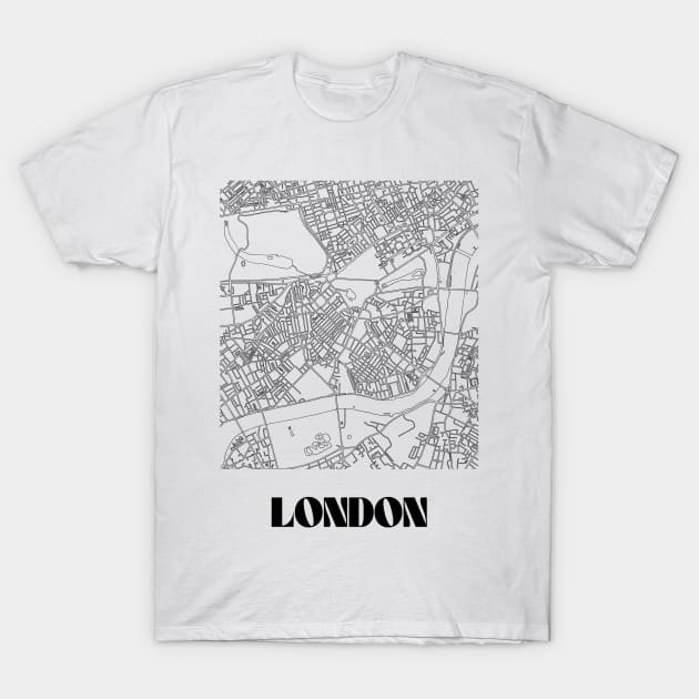 Retro Map of London, England Minimalist Line Drawing T-Shirt by SKANDIMAP